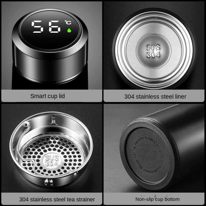 500ml Stainless Steel Water Bottle - Advanced Temperature Display - Insulated Hot & Cold Flask