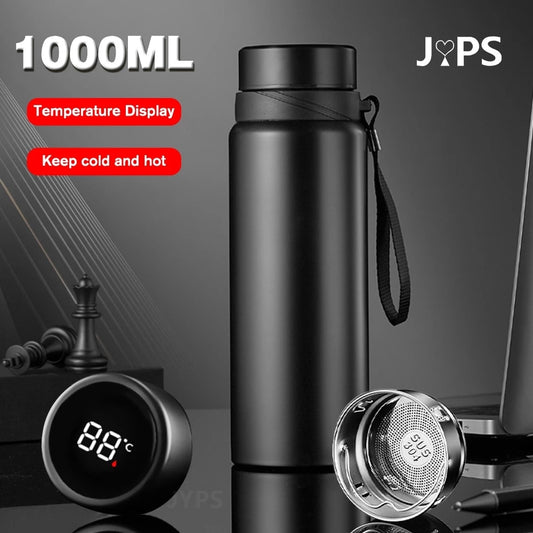 ThermoGuard 1000ml Stainless Steel Water Bottle - Advanced Temperature Display - Insulated Hot & Cold Flask